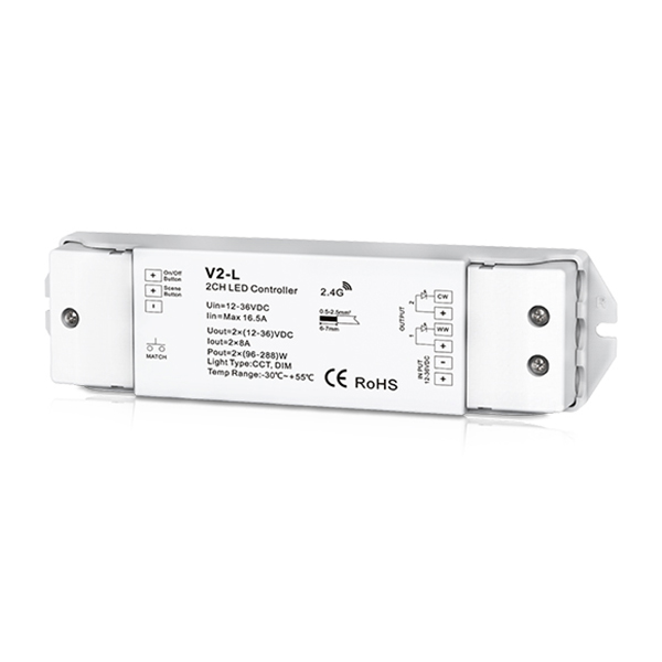 2CH 8A Constant Voltage RF 2.4G Receiver V2-L For CCT DIM LED Strip Light 2CH 8A Constant Voltage RF 2.4G Receiver V2-L For CCT DIM LED Strip Light